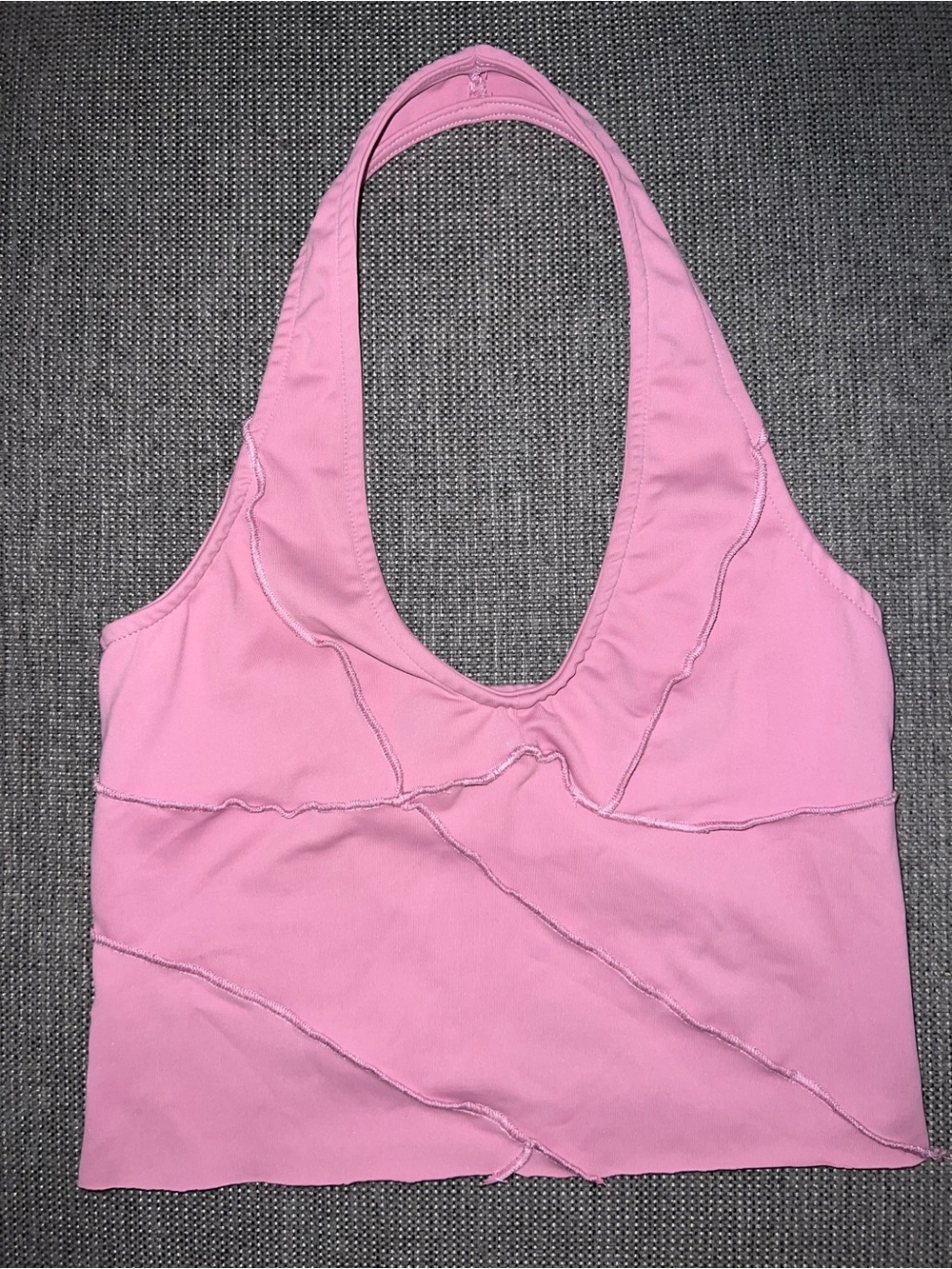 White Fox Pink Exposed Seam Halter Crop Top Size S